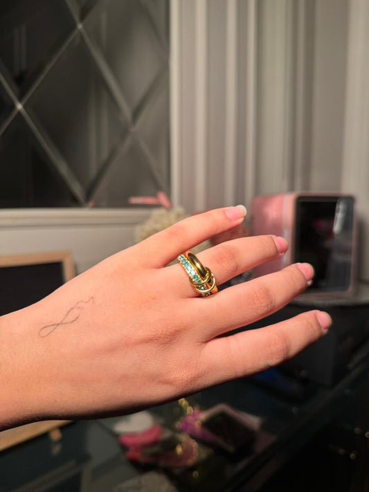 Blue Gold plated gem stone ring (size 7)