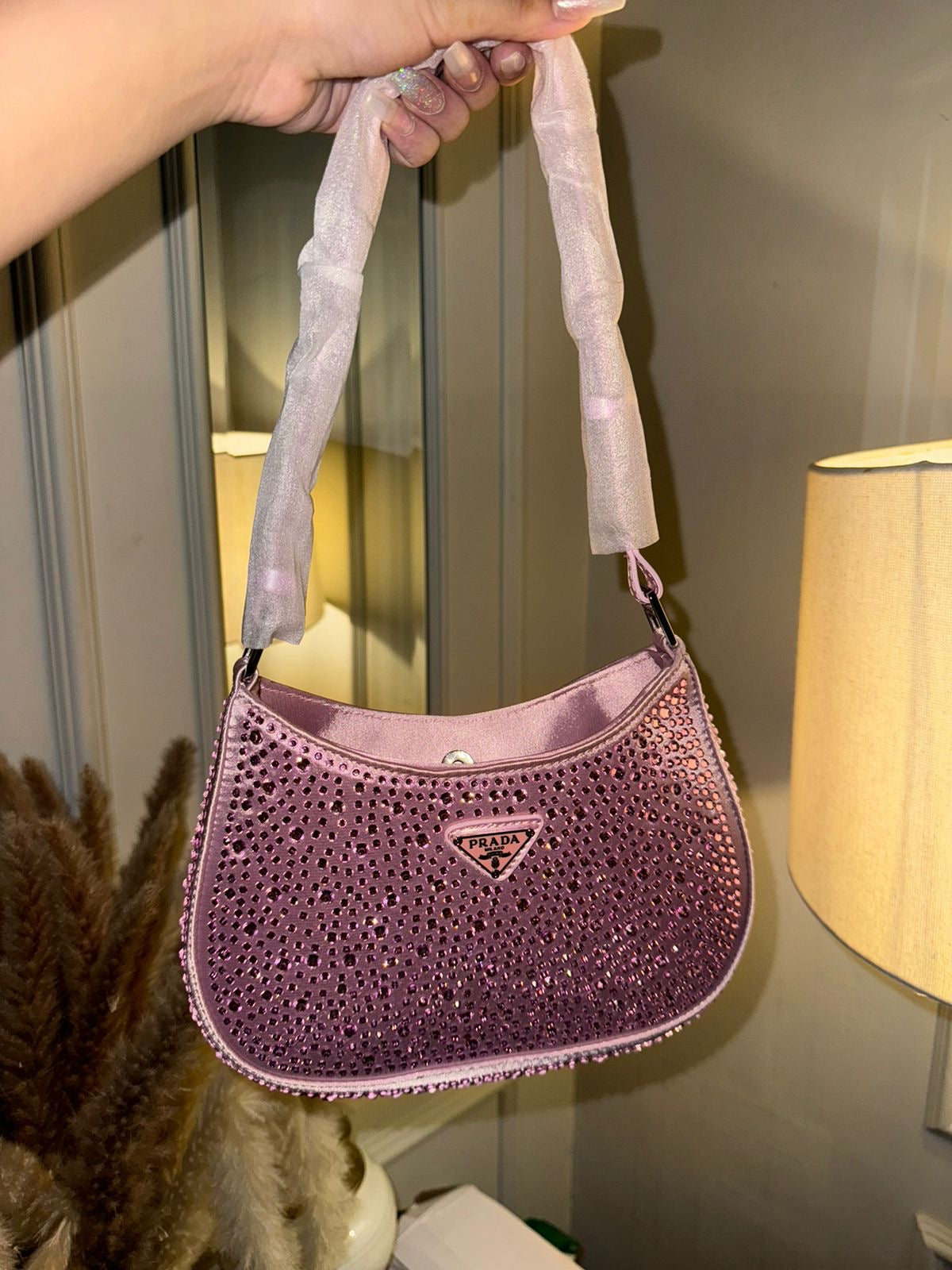 Prada pink rhinestone shoulder bag (In Stock)