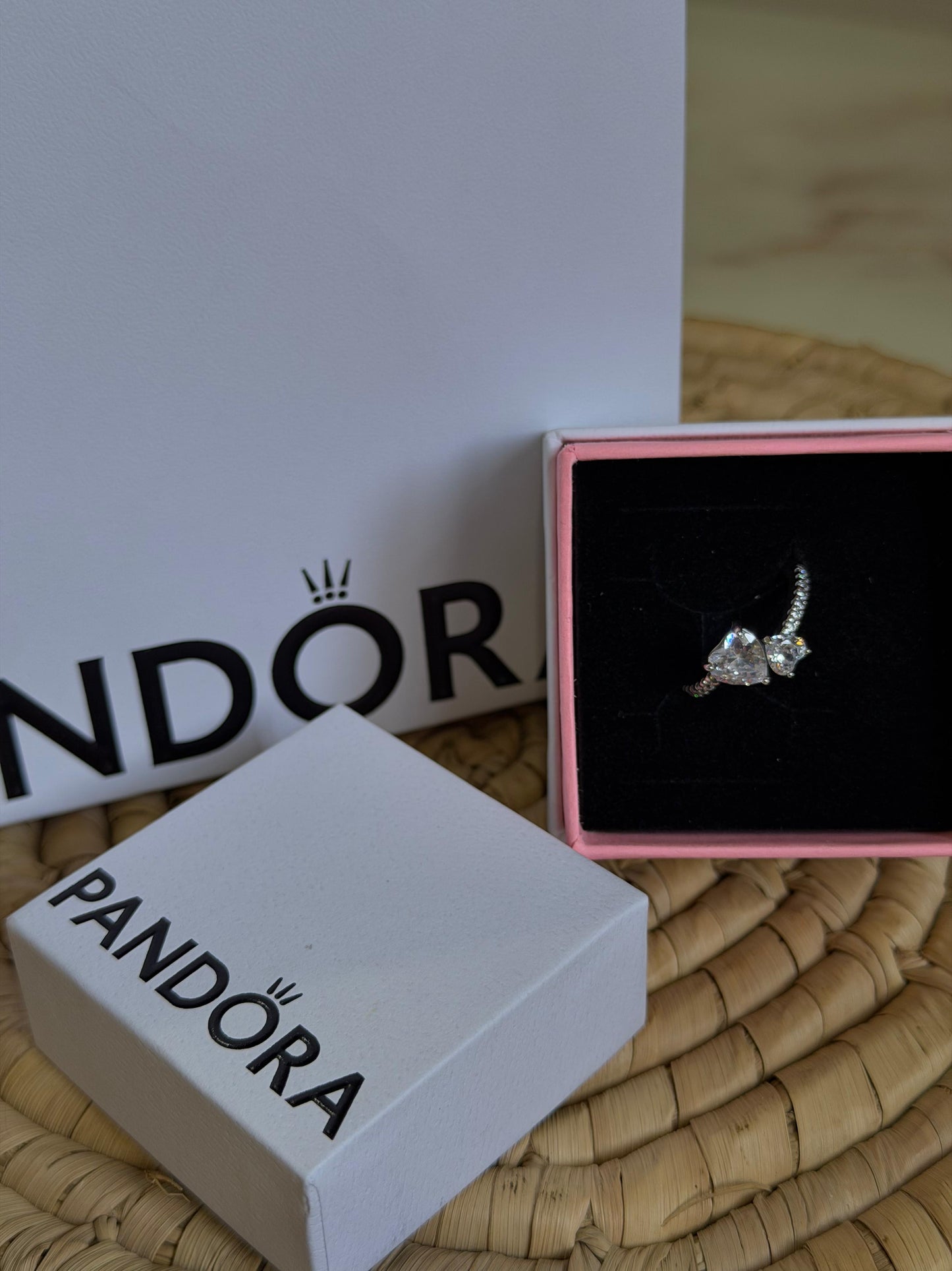 Pandora Sparkling Two Hearts Halo Ring.(With box & Proper Packaging)