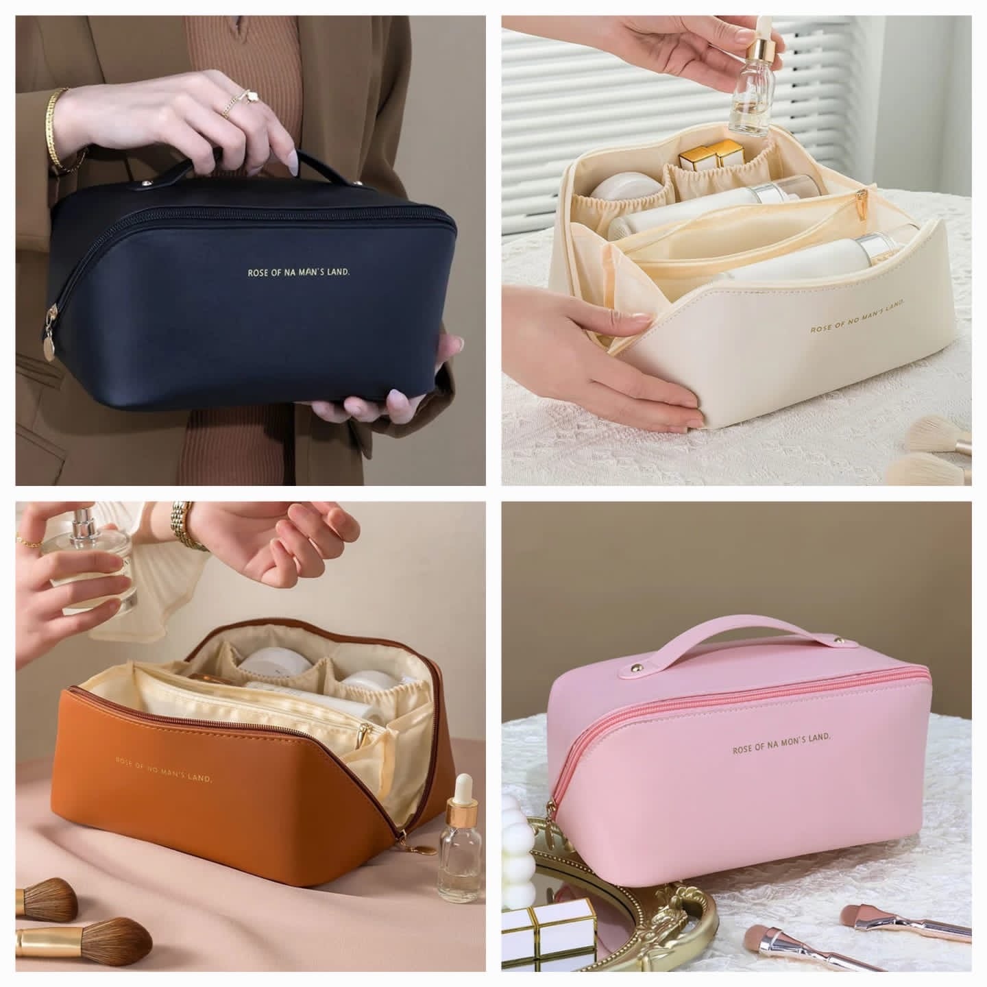 Leather travel makeup bag