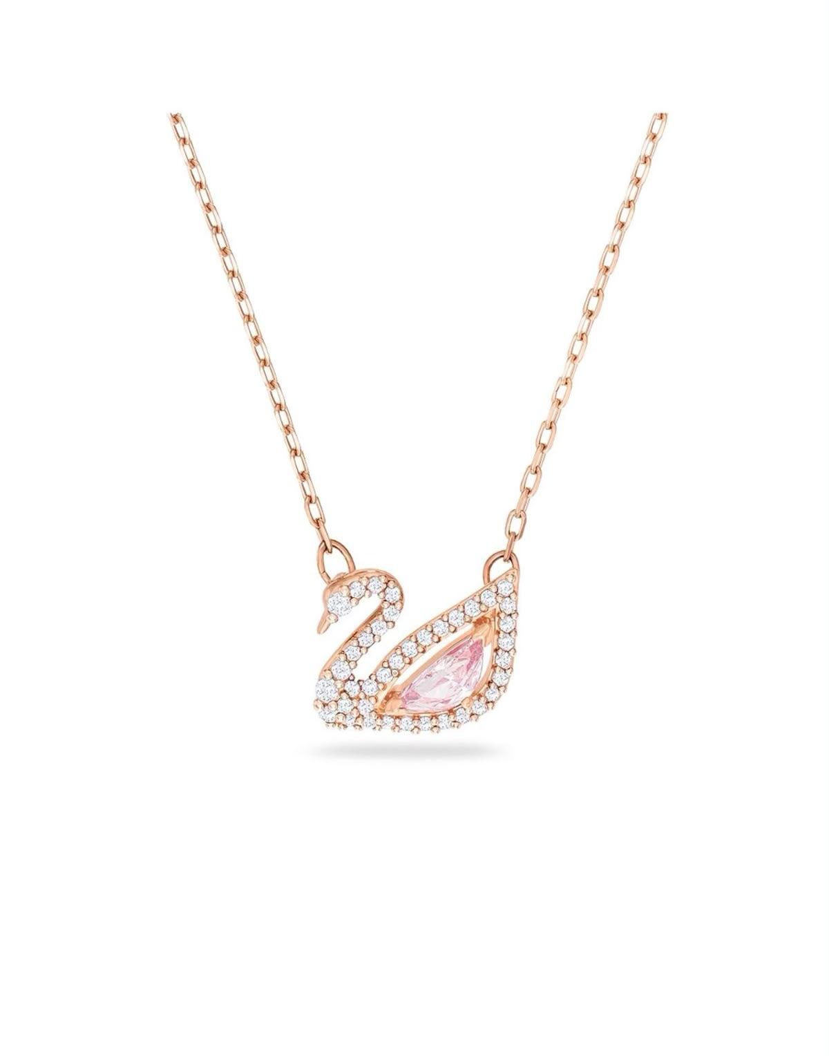 Swarovski Swan Pendant, Pink stone, Rose-gold tone plated (Immediate Delivery Available)