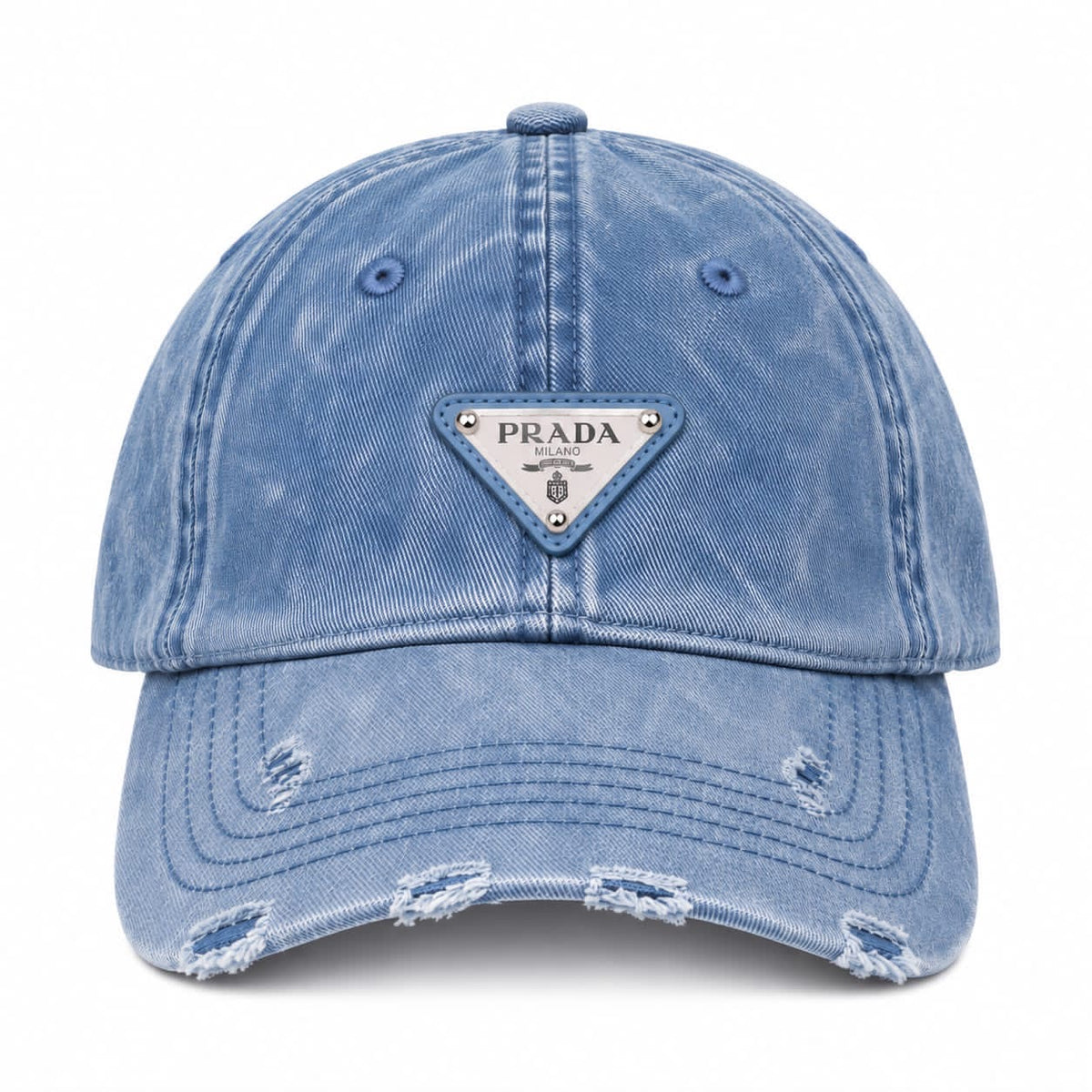 Prada Distressed Denim Baseball Cap
