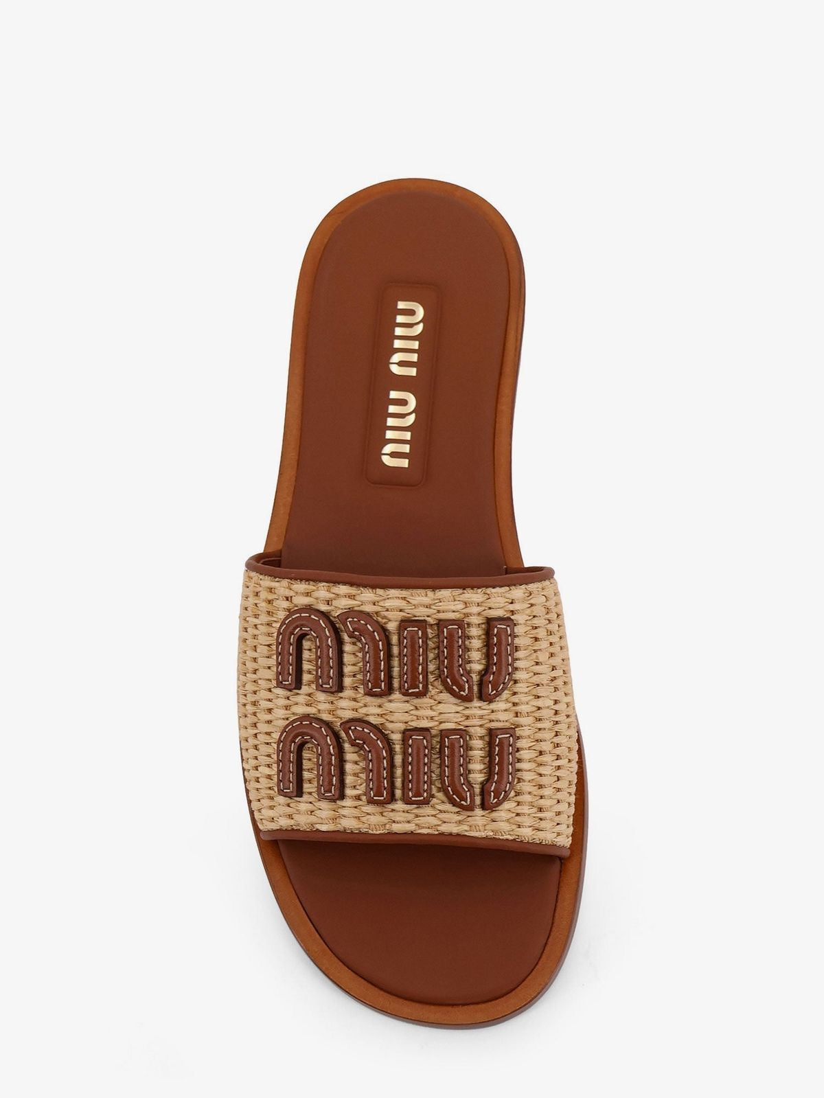 Miu Miu Raffia And Leather Sandals With Logo Lettering - Multicolor