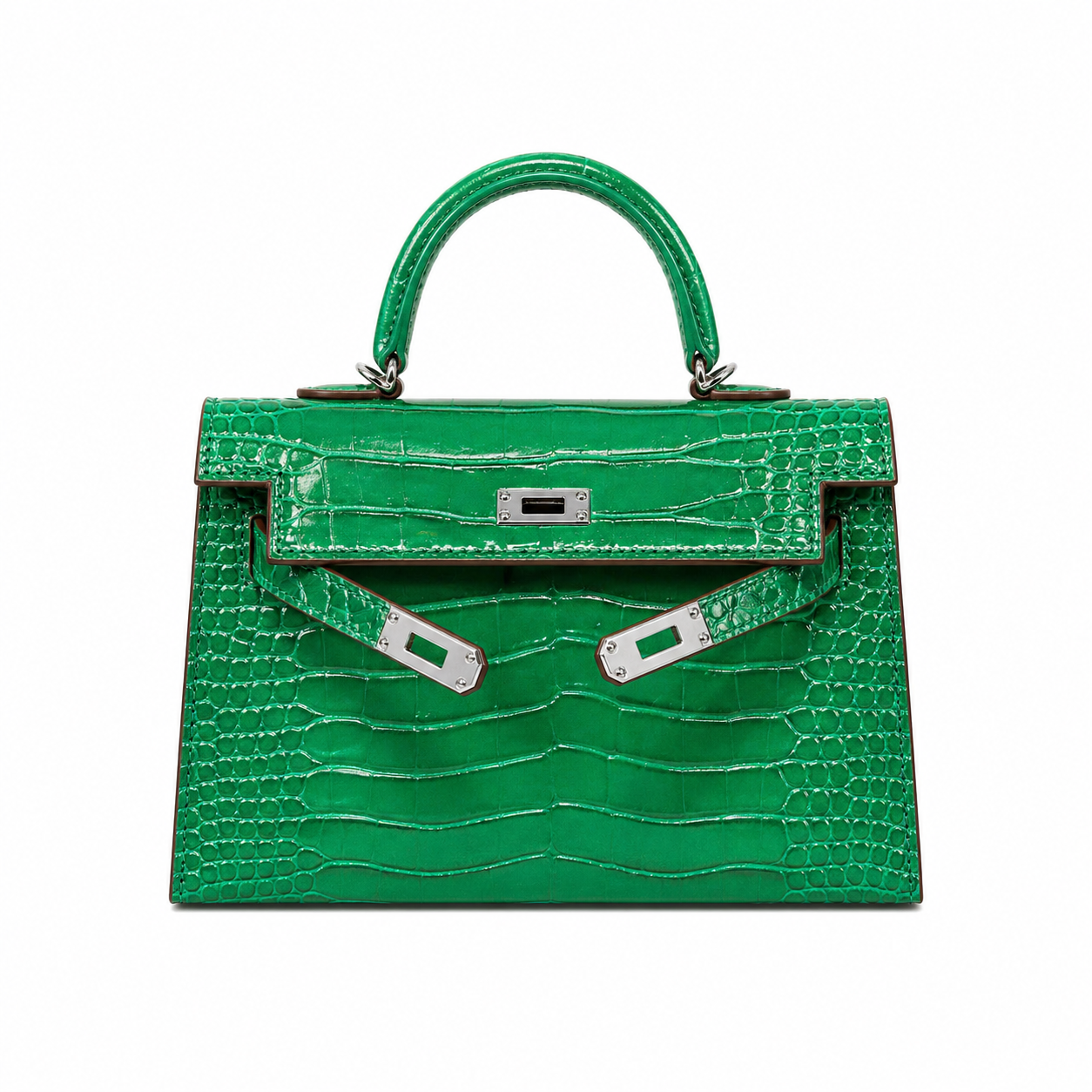 Hermès Mini Kelly Croc-Embossed Bag with Silver Hardware
