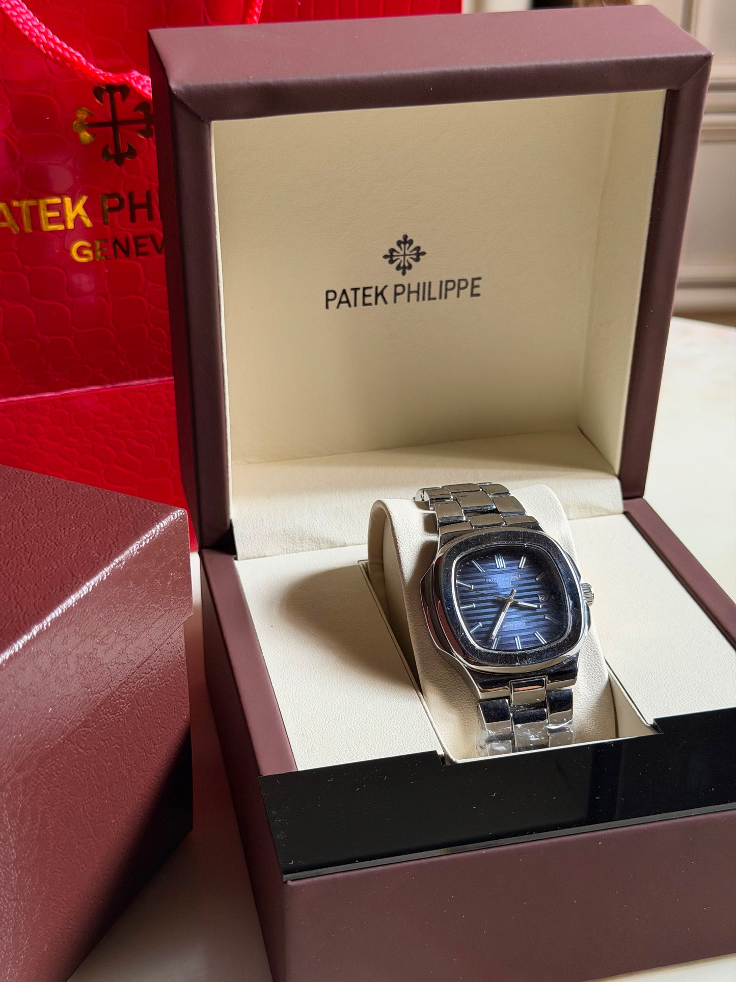 Diamond Steel Blue Patek Philippe Nautilus Watches (With Box & Proper Packaging)