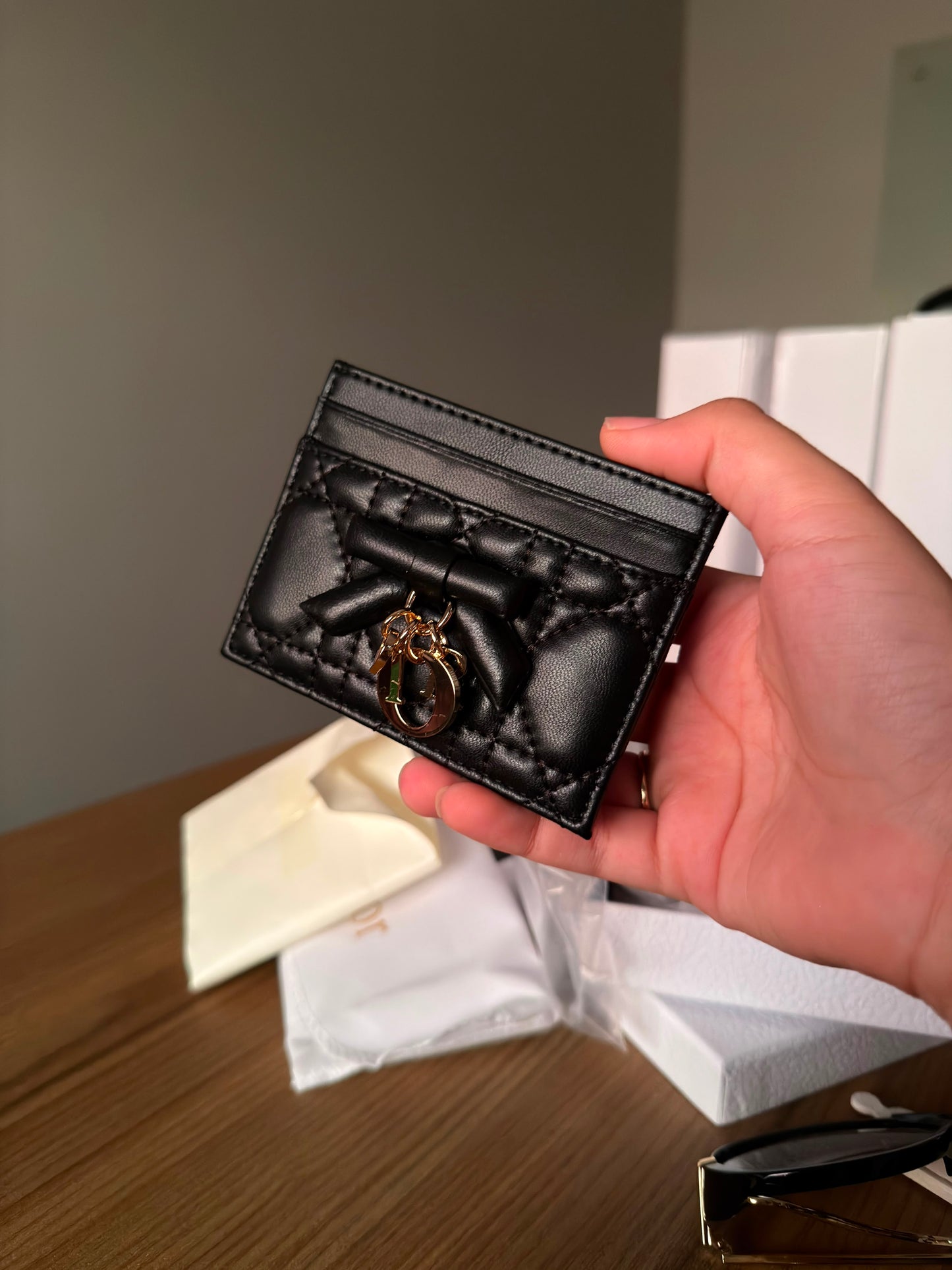 Lady Dior Glycine Wallet/ cardholder Tendre Cannage Leather