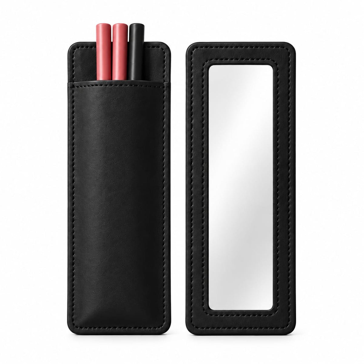 Slim Leather Makeup Pouch with Mirror