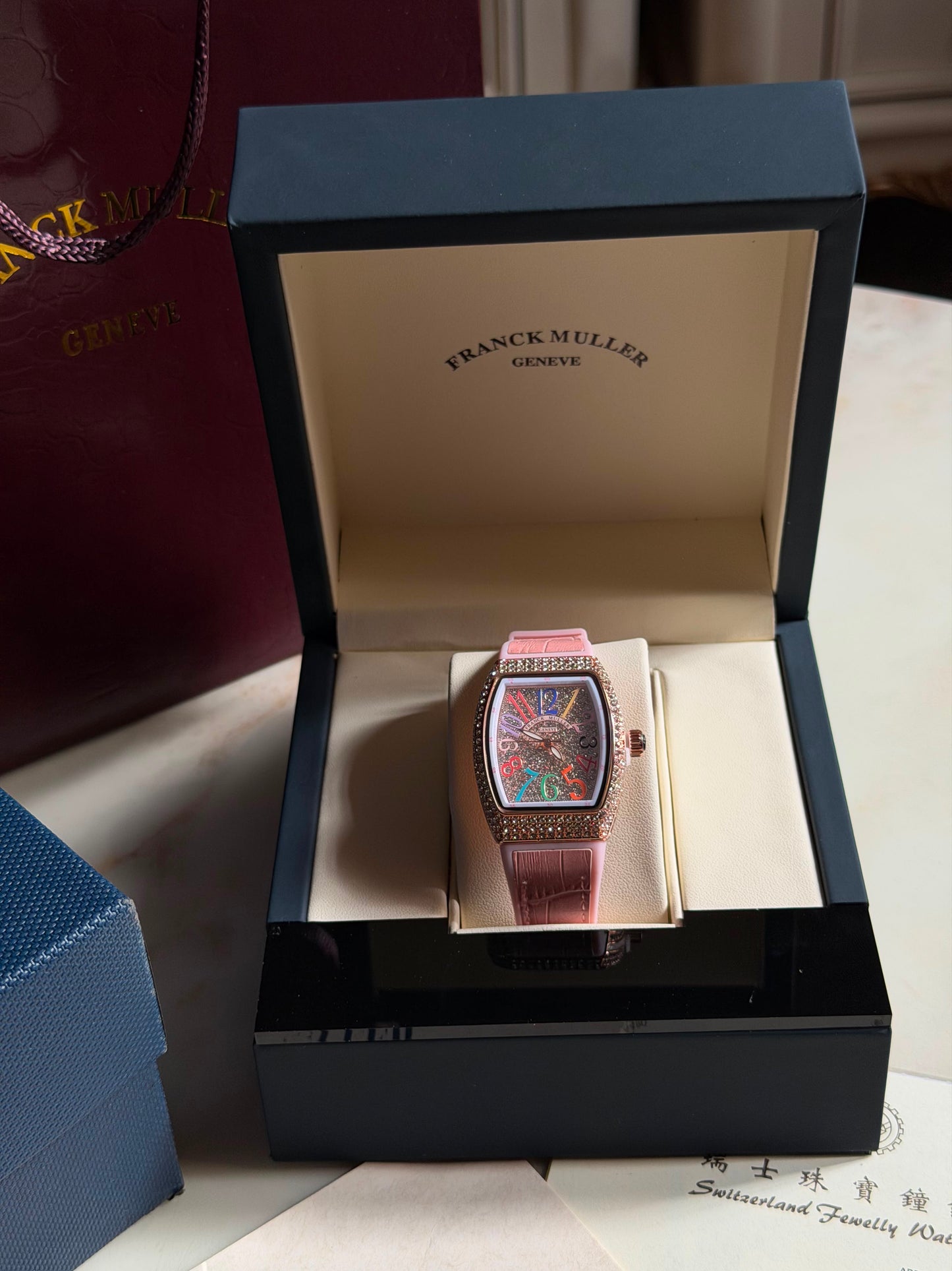 Candy Pink Multicolors Franck Muller Watches( With box & Proper Packaging)