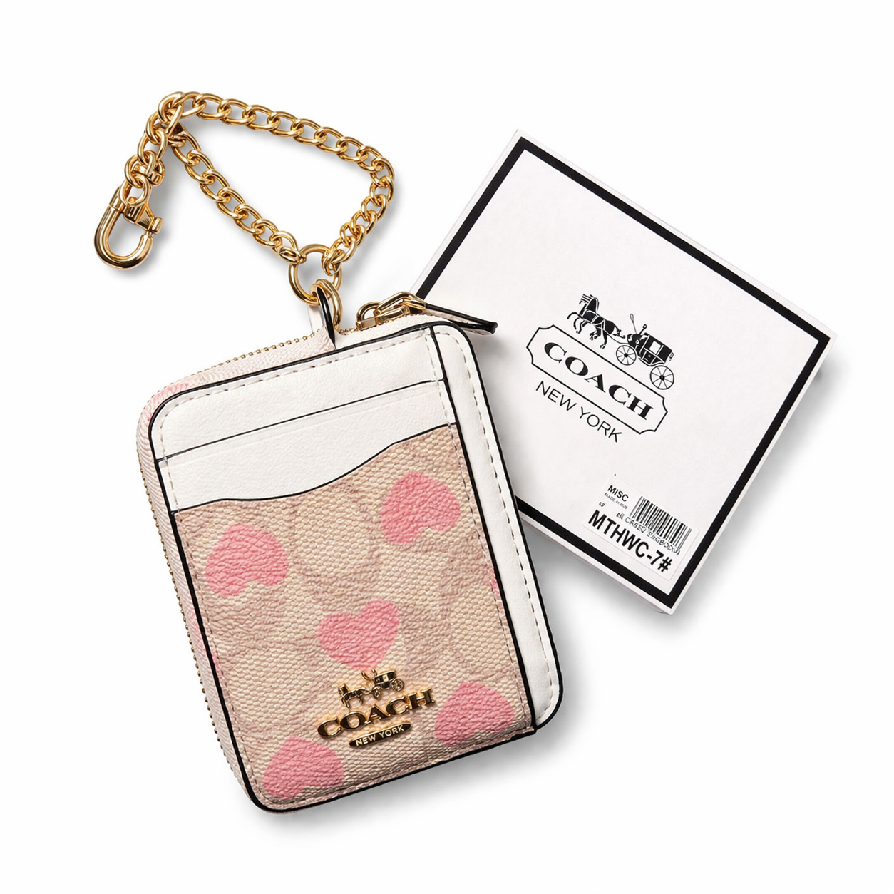 Coach Heart Print with White Trim Mini ID/Key Pouch WITH BOX