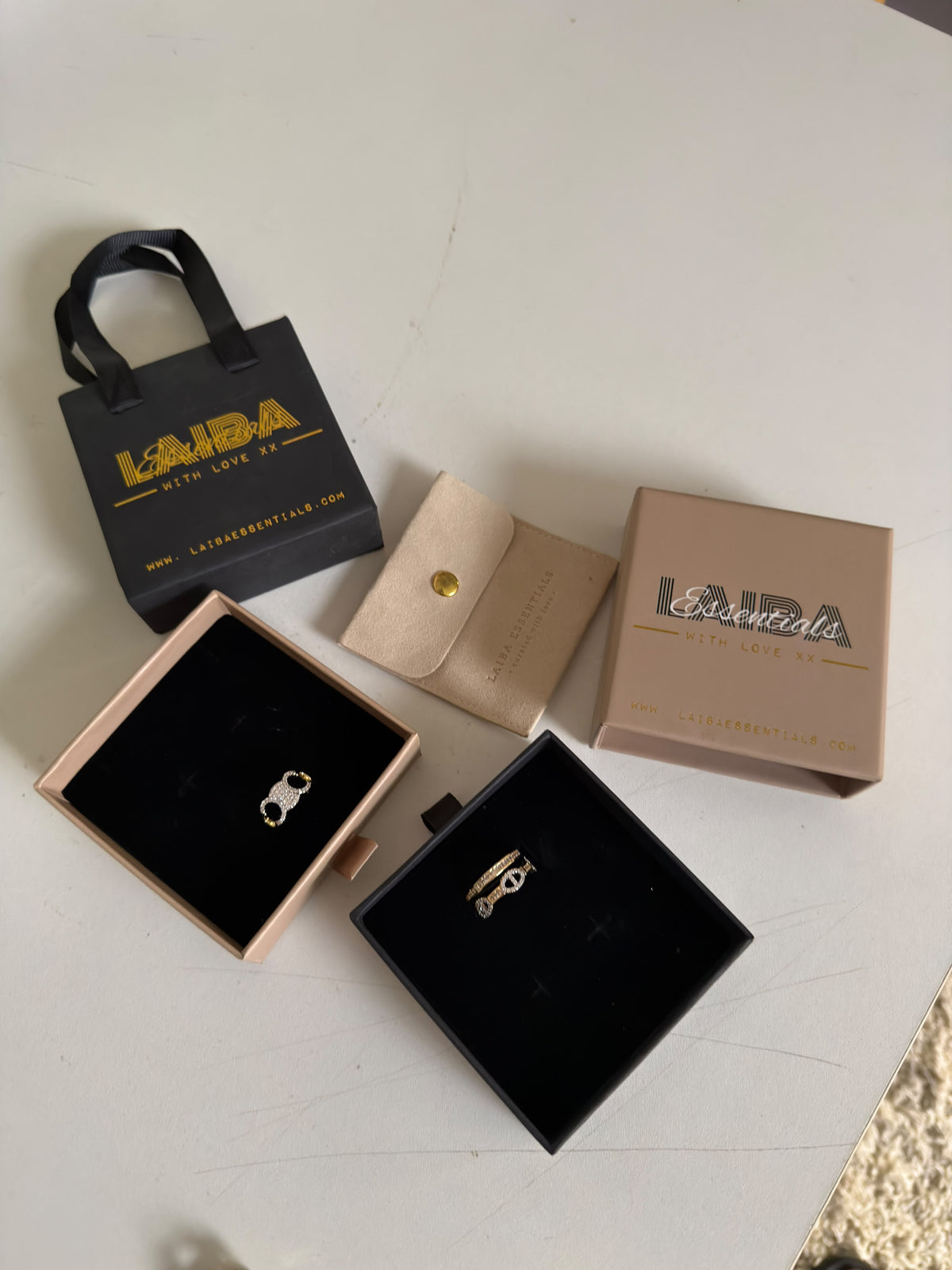 Luxe Adornments Collection adjustable table ring (Laibaessentials packaging)