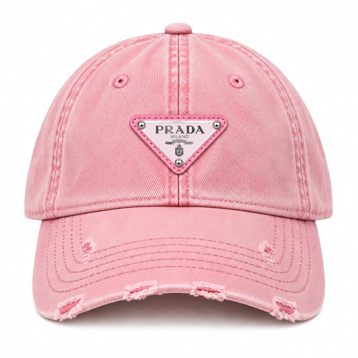 Prada Distressed Denim Baseball Cap