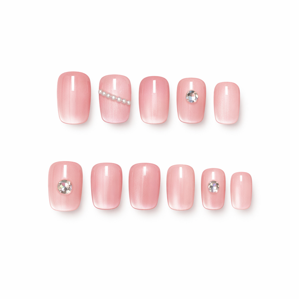 Pink sea hand made nails L28