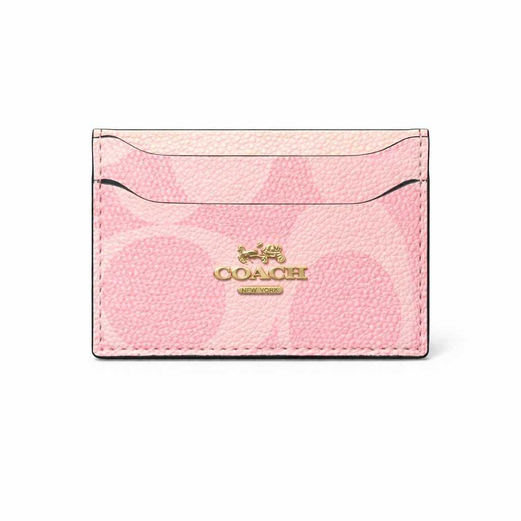 Coach Signature Canvas Card holder Case in Pink.(IMMEDIATE DELIVERY AVAILABLE)