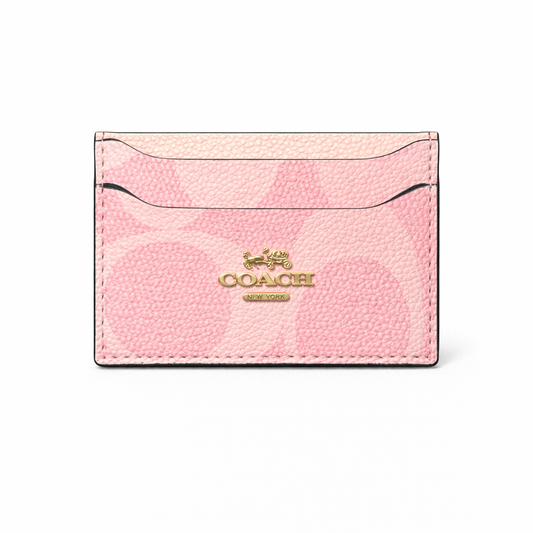 Coach Signature Canvas Card holder Case in Pink.(IMMEDIATE DELIVERY AVAILABLE)