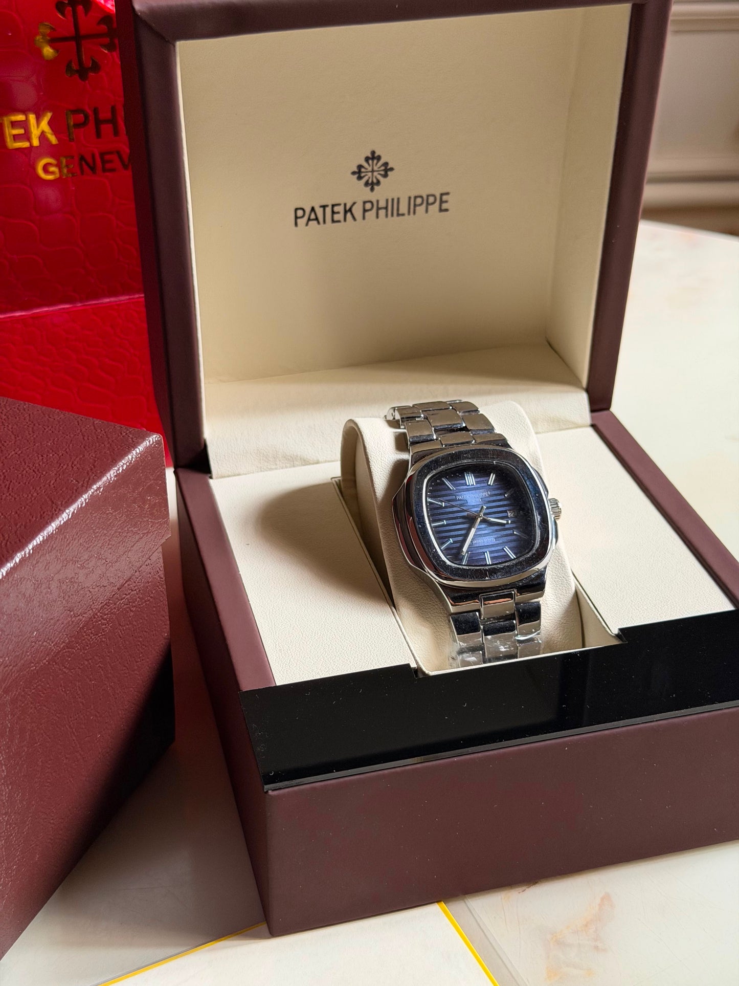 Diamond Steel Blue Patek Philippe Nautilus Watches (With Box & Proper Packaging)