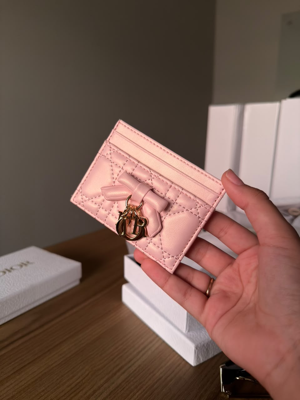 Lady Dior Glycine Wallet/ cardholder Tendre Cannage Leather