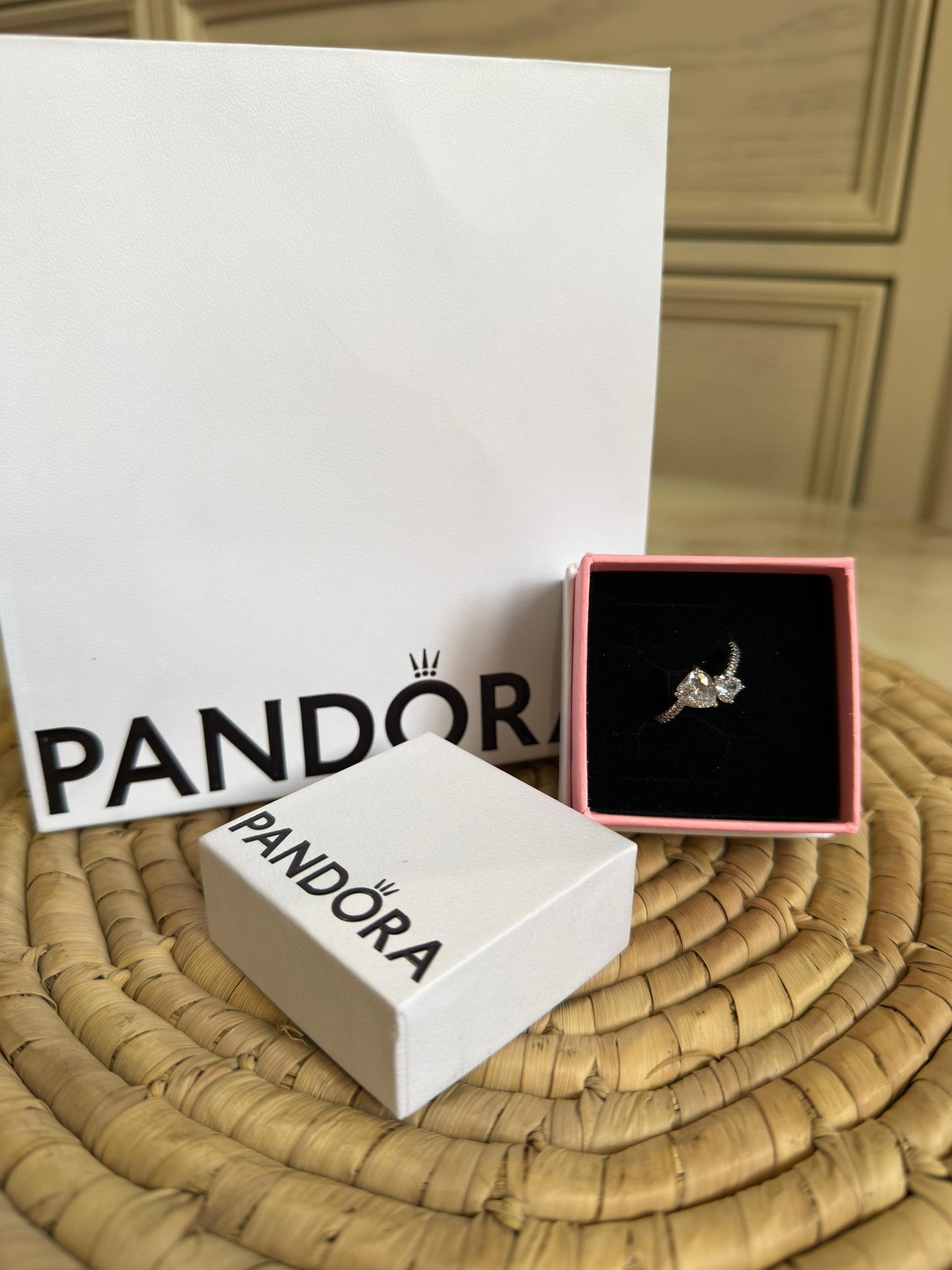Pandora Sparkling Two Hearts Halo Ring.(With box & Proper Packaging)