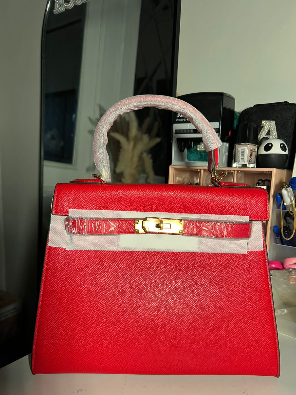 Red big Kelly Birkin hand bag (In Stock)