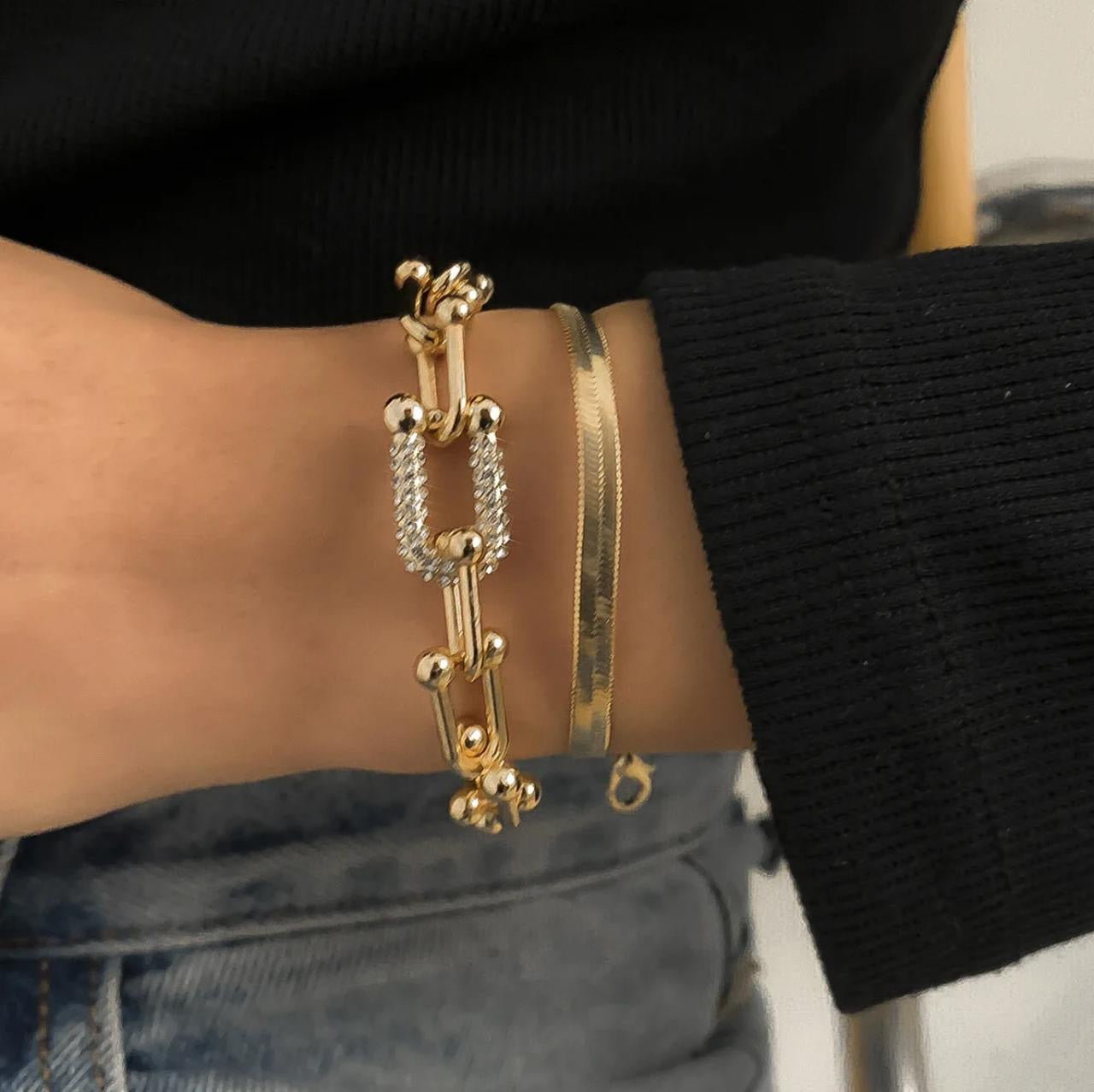 Rhinestone link chain bracelet