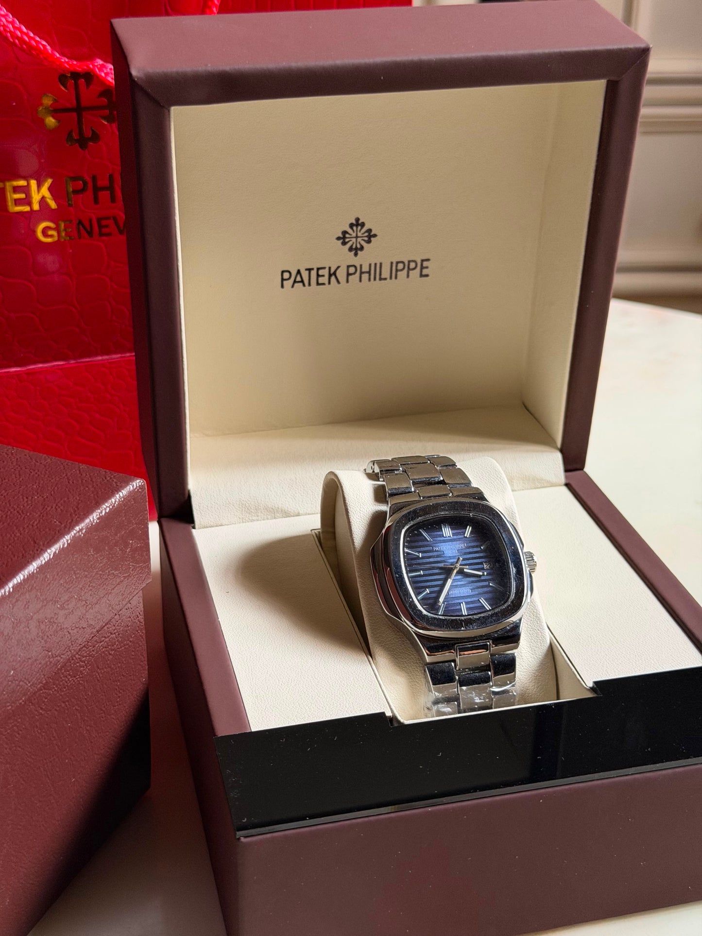 Diamond Steel Blue Patek Philippe Nautilus Watches (With Box & Proper Packaging)