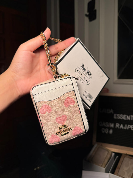 Coach Heart Print with White Trim Mini ID/Key Pouch WITH BOX