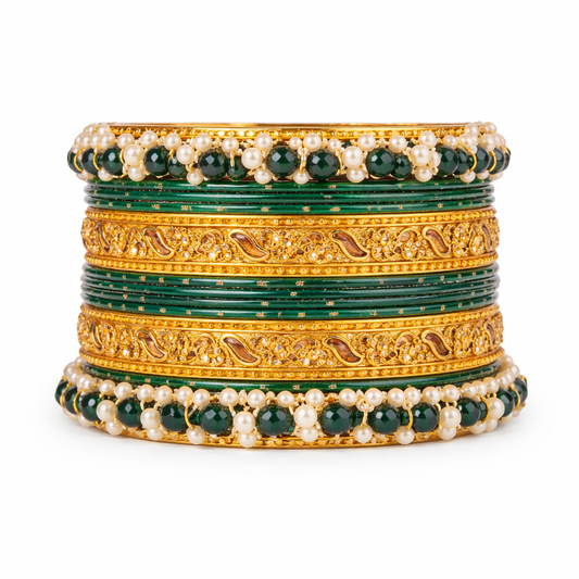 Emerald Pearl Bangle Set