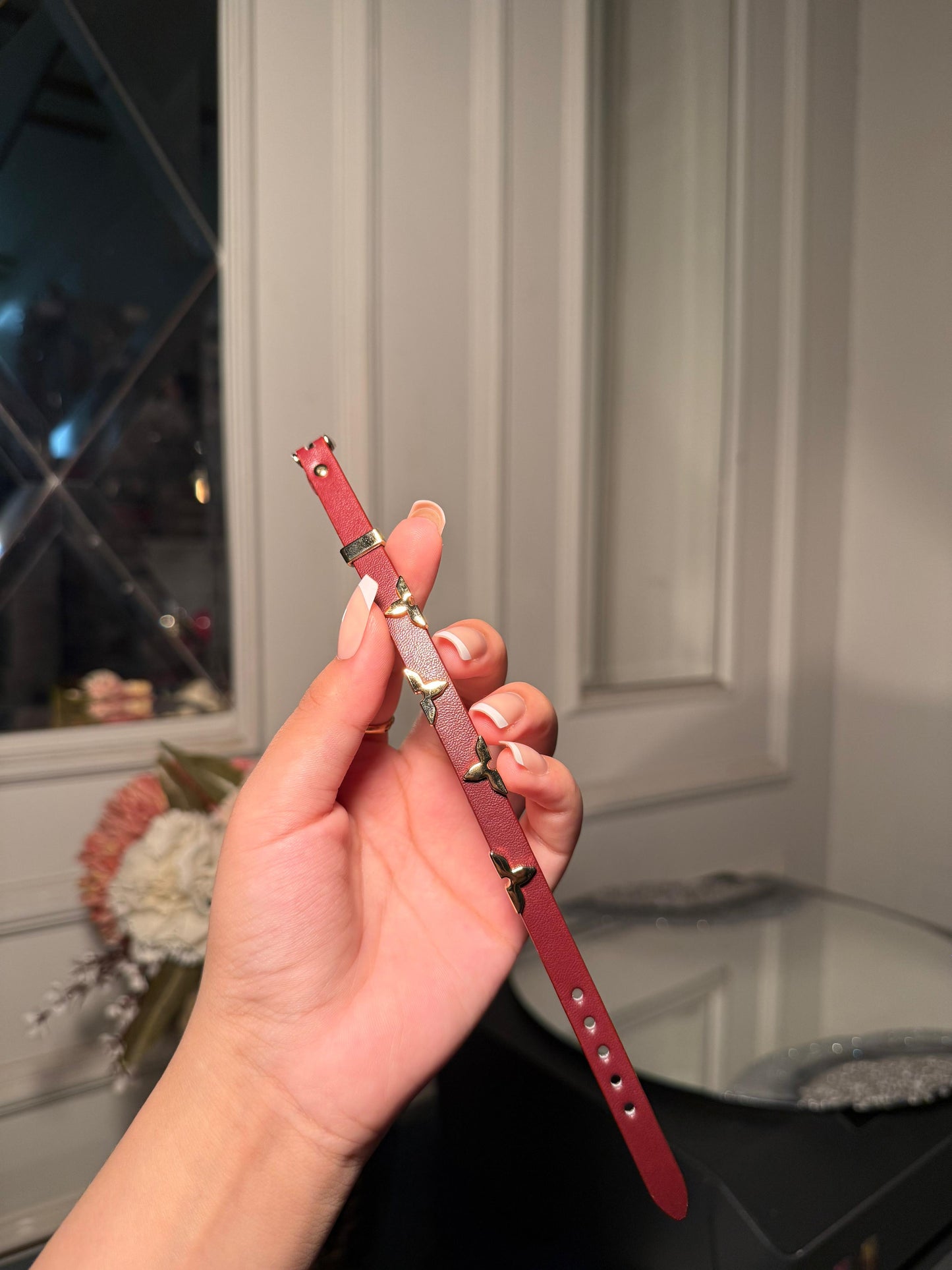 Louis Vuitton Maroon Monogram Leather Bracelet