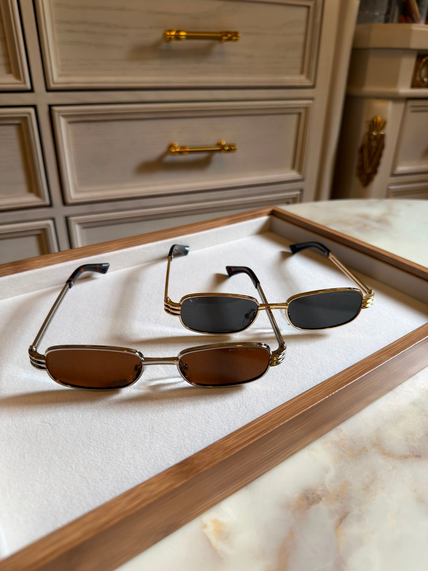 Bottega Veneta Rectangular Metal Sunglasses