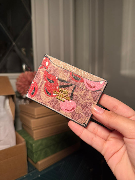 Coach Signature Canvas Card holder Case with Cherry Print (IMMEDIATE DELIVERY AVAILABLE)