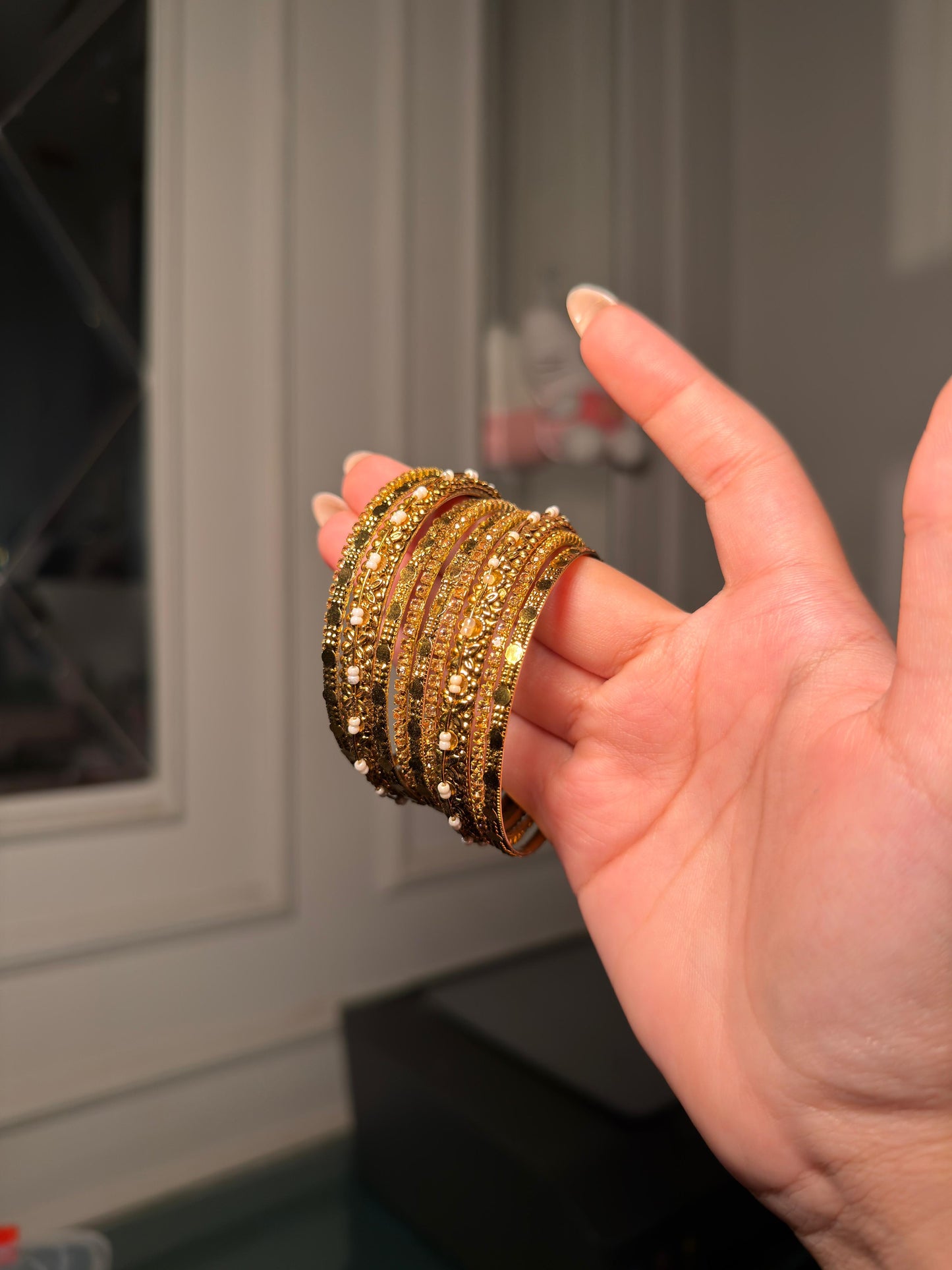 Golden Pearl Charm Bangle Set