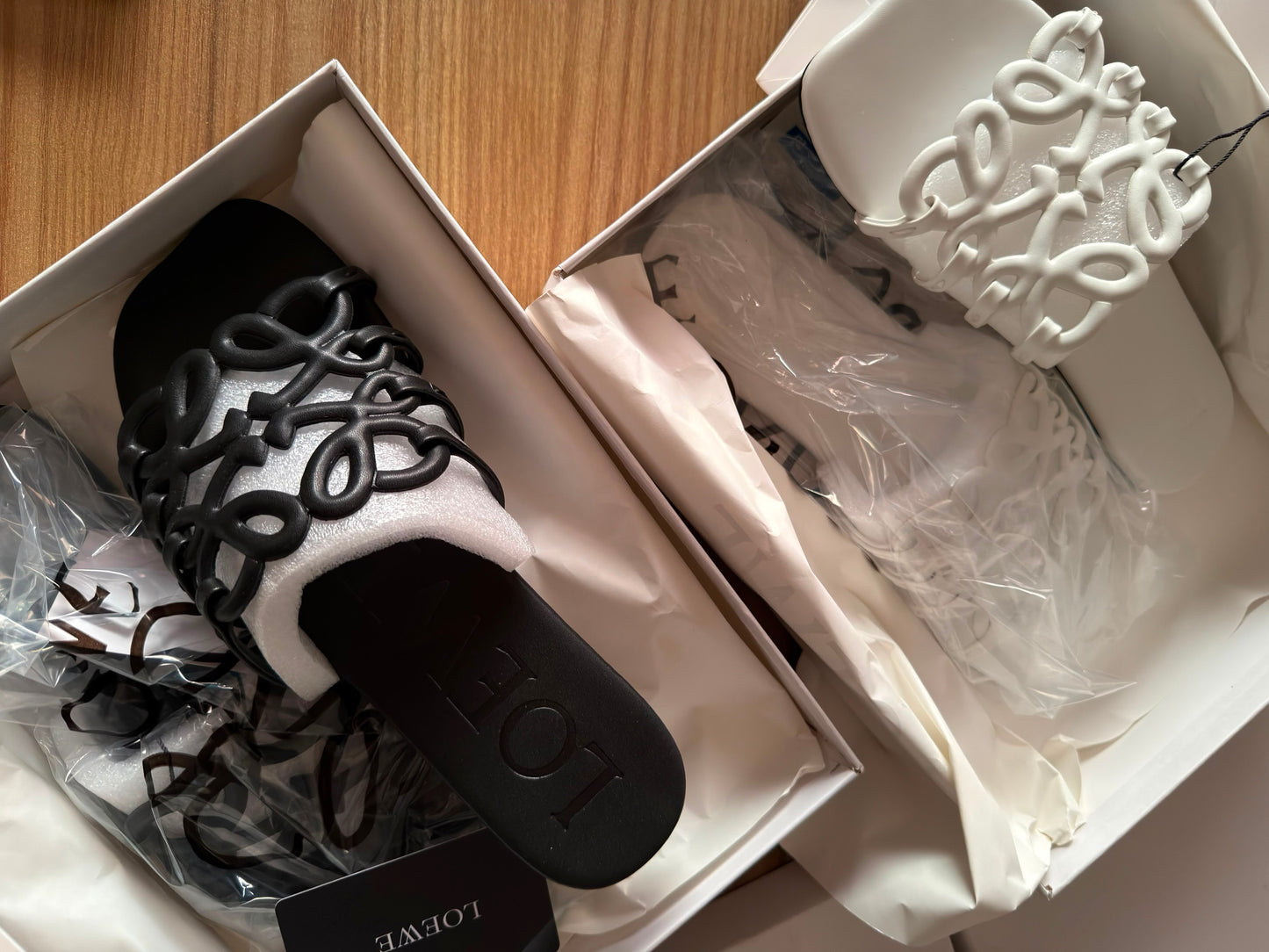 Black LOEWE Flats With Entire Packaging