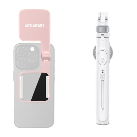 Ulanzi TT88 MagSafe Overhead Selfie Stick (T111) – White + amaran Ace 25c Magnetic RGB LED Light – Pink