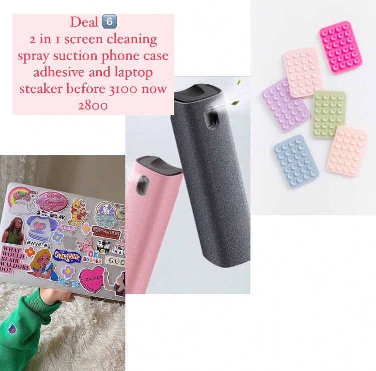 2 in 1 screen cleaning spray, suction phone case adhesive and laptop stickers bundle