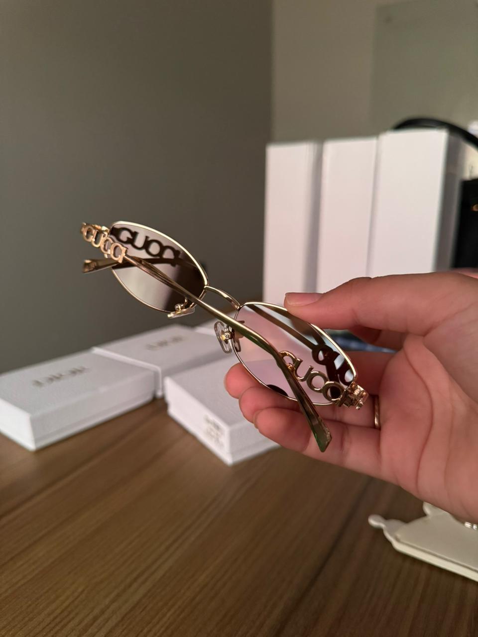 Gucci Round Logo Temple Sunglasses – Gold/Brown