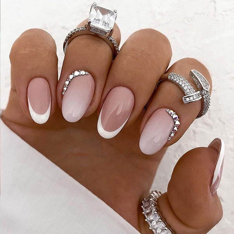 White Beige Dot Nails