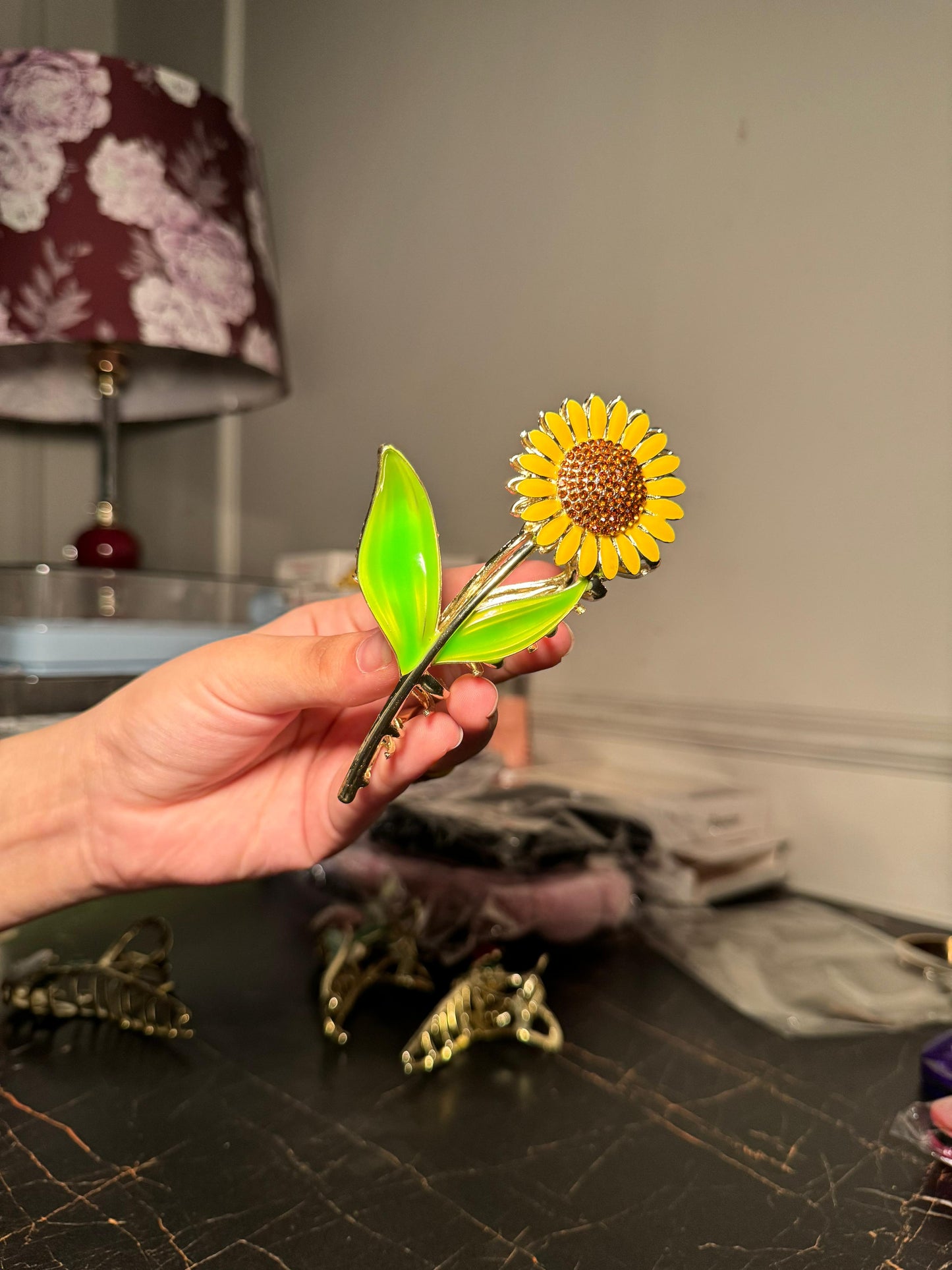 Sunflower golden metal hair claw