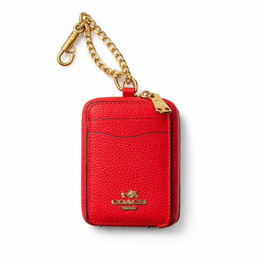 Coach Solid Red Pebbled Leather Mini ID/Key Pouch WITH BOX