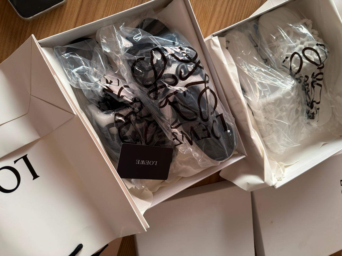 Black LOEWE Flats With Entire Packaging