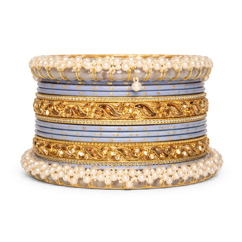 Dul Light Blue Pearl Bangle Set