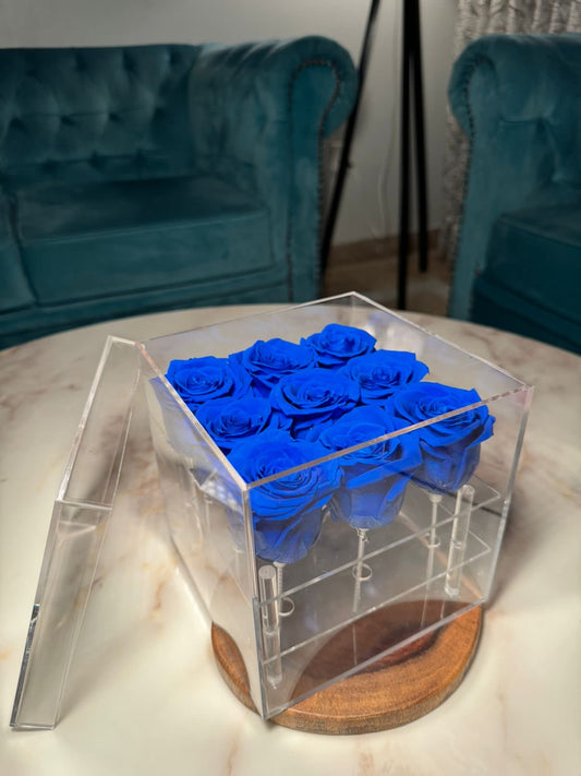 Box of 9 klein blue preserved roses