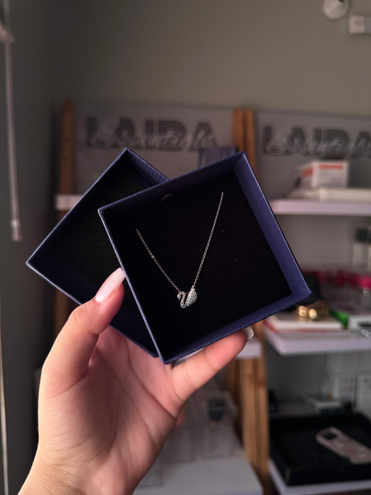 Swarovski Swan Pendant, Blue gradient crystals, Rhodium plated (Immediate Delivery Available) COME’S WITH BRANDED PACKAGING