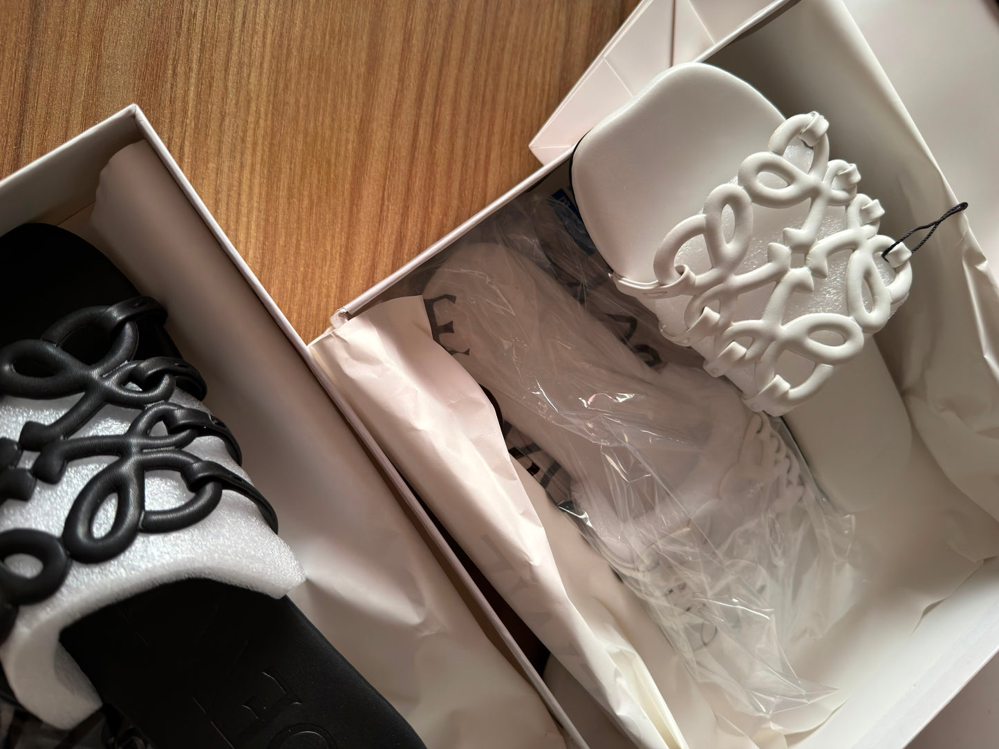 Black LOEWE Flats With Entire Packaging