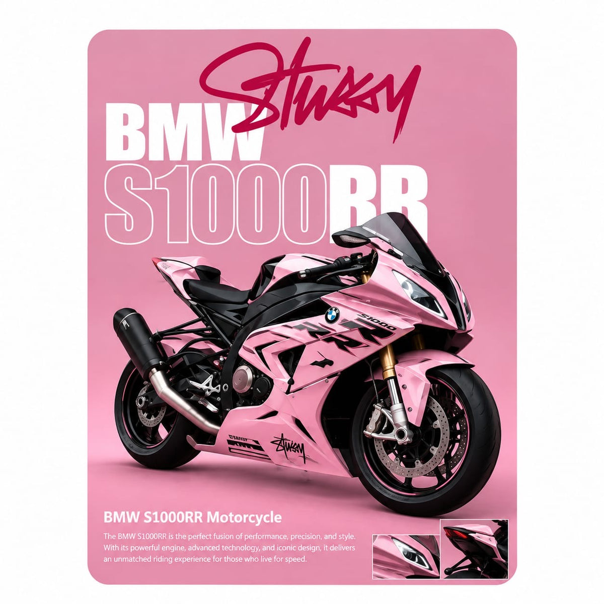 Pink BMW S1000RR Metal Phone Charm Sticker