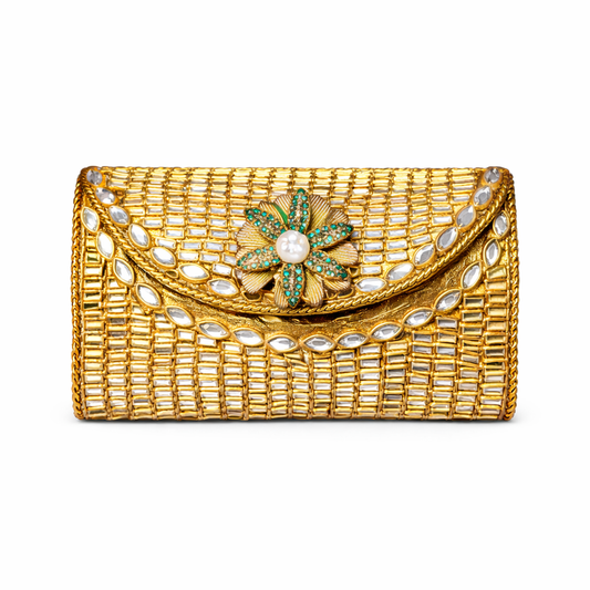 Golden Kundan Flower Clutch
