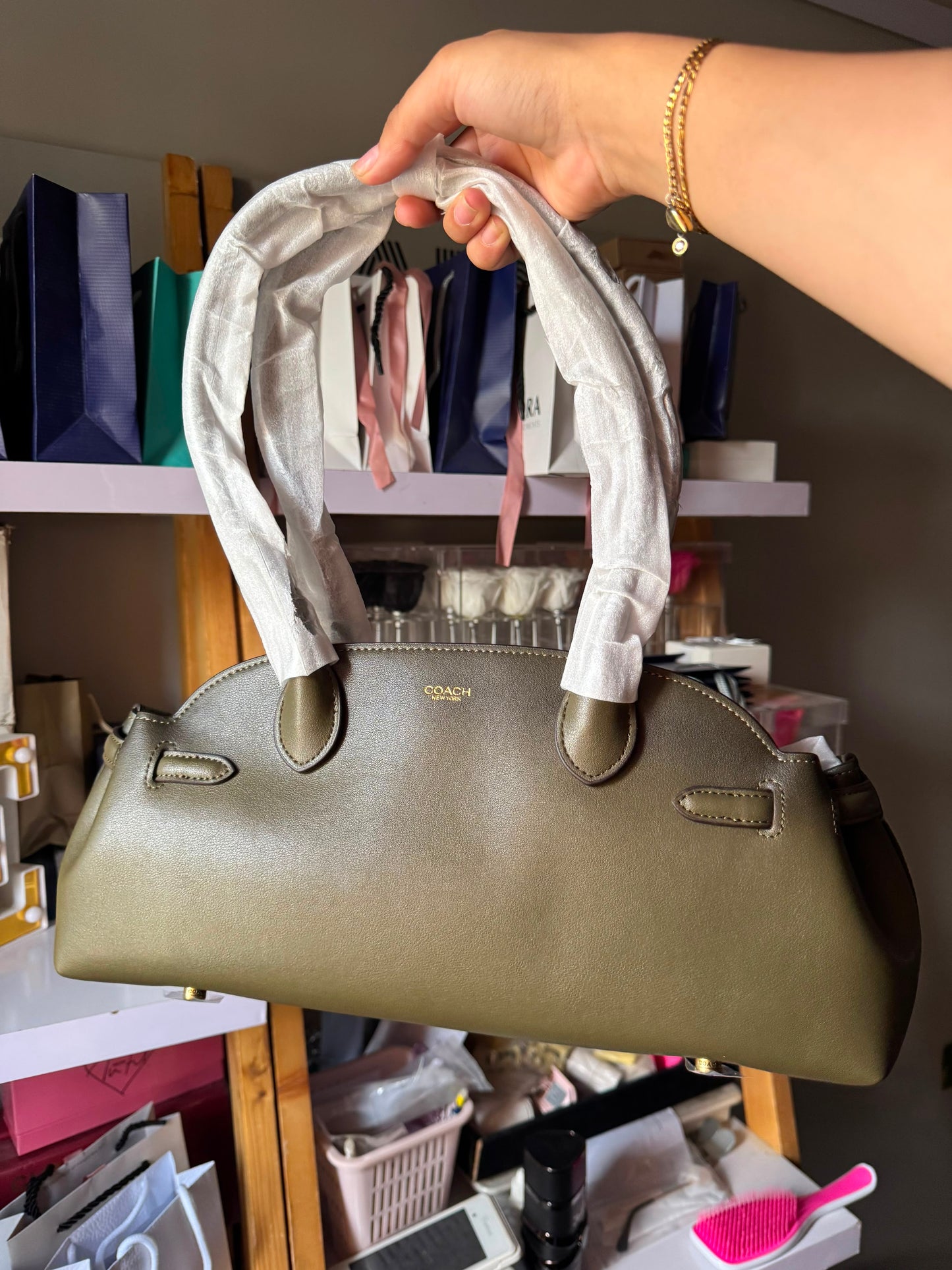 Olive Coach Empire Carryall leather  Bag 34