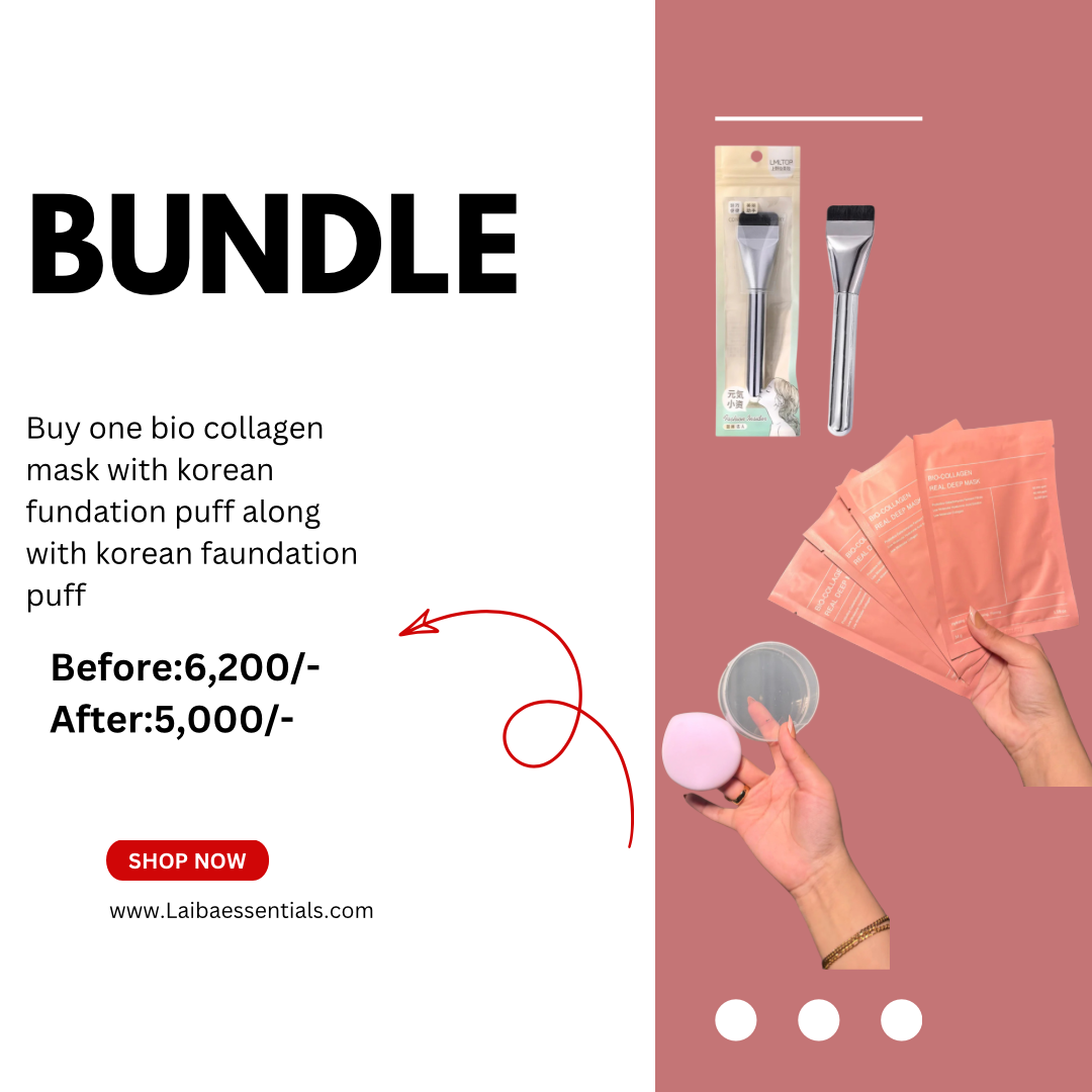 one bio collagen mask with korean fundation puff along with korean faundation puff Bundle 12