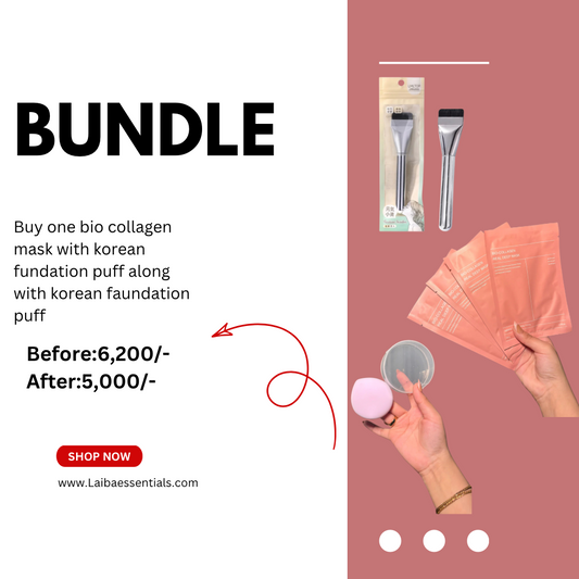 one bio collagen mask with korean fundation puff along with korean faundation puff Bundle 12