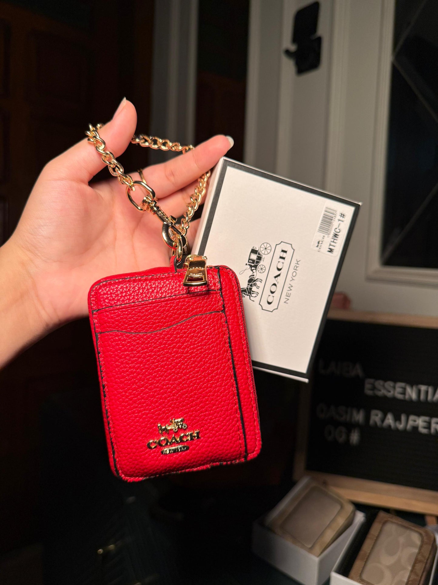 Coach Solid Red Pebbled Leather Mini ID/Key Pouch WITH BOX