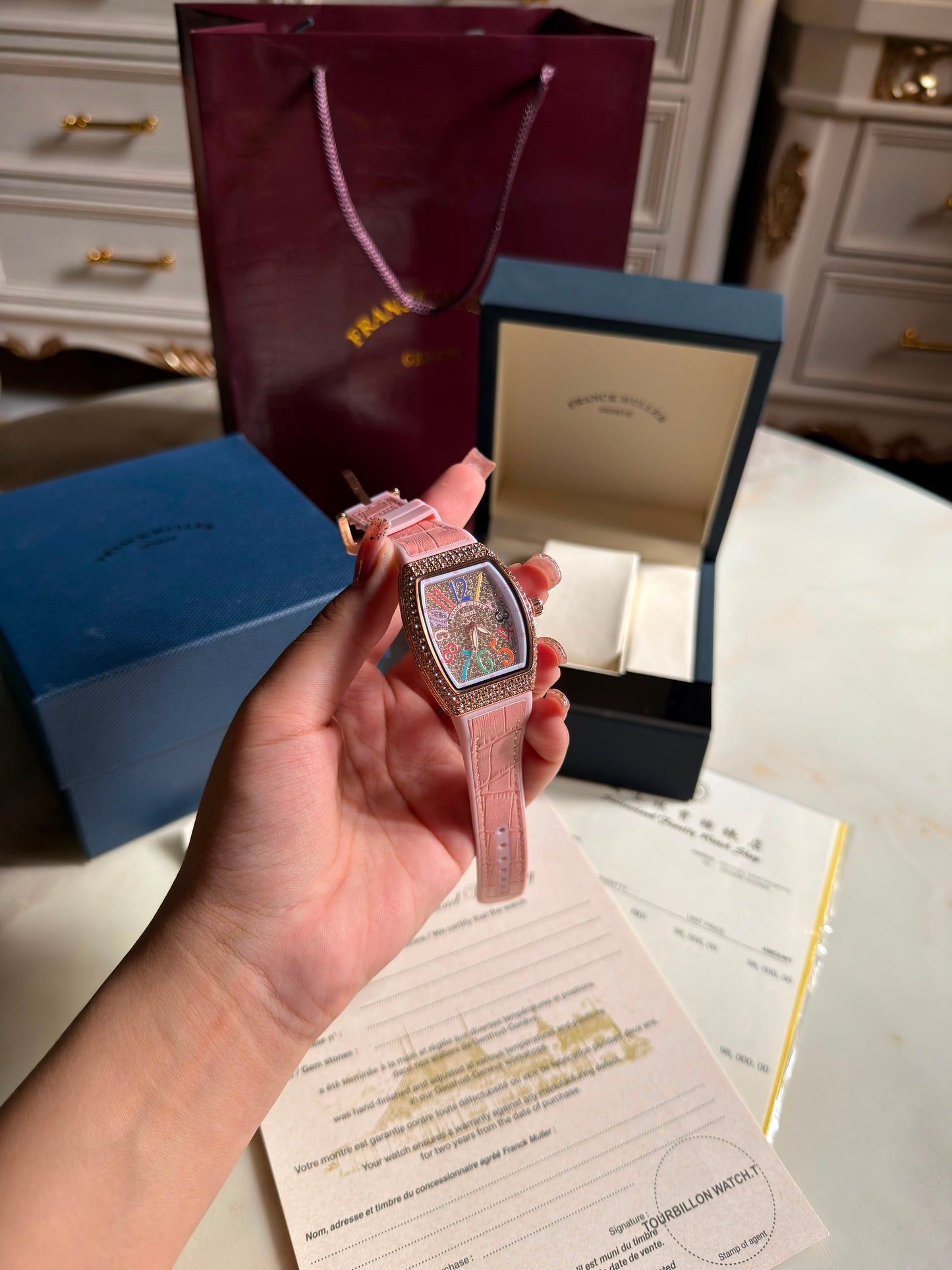 Candy Pink Multicolors Franck Muller Watches( With box & Proper Packaging)