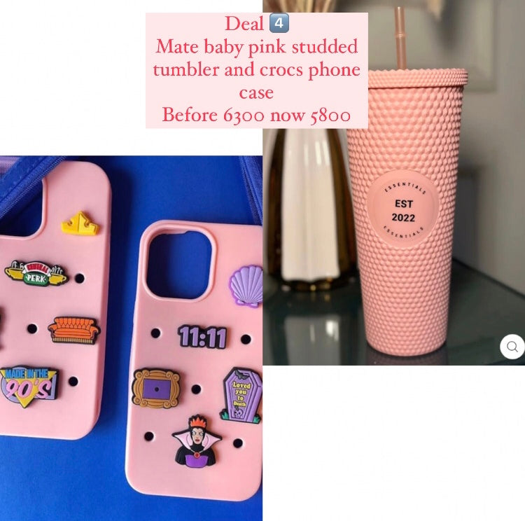 Matte baby pink studded tumblr and crocs phone case